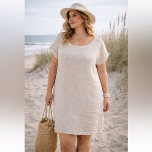 NWT Lungo L'Arno Italian‎ Linen Tunic/Shift DressEmbroideried Ferns Sz XL